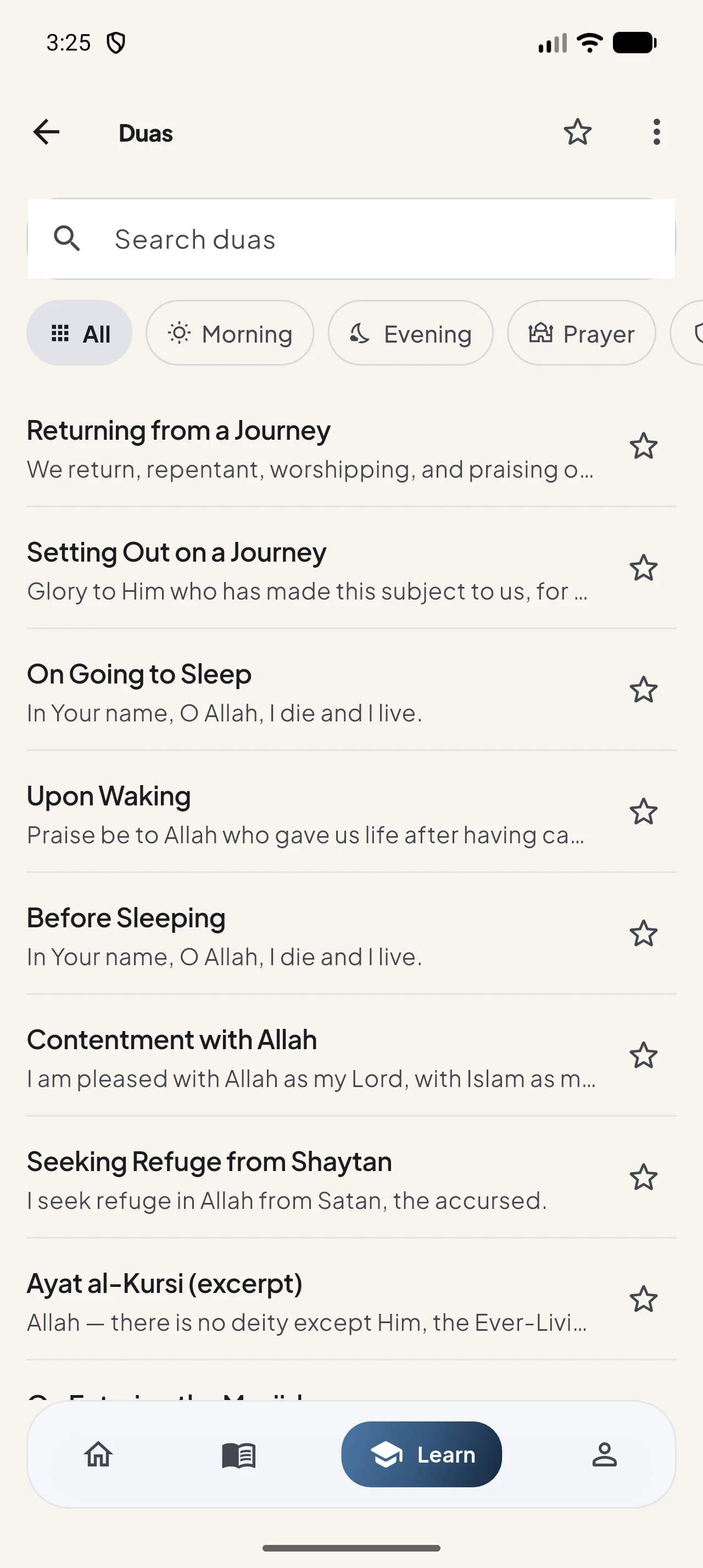 Safa Duas screen.